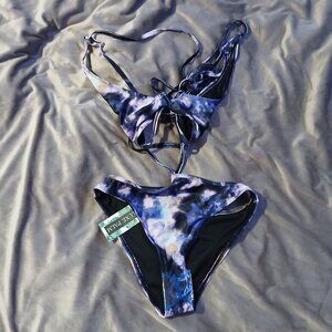 Asos Luxe Palm Women's Cut Out Strappy High Leg Purple Print  Swimsuit N…